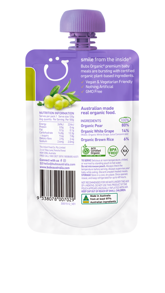 Bubs® Organic Pear and White Grape