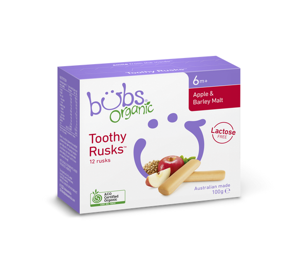 Bubs® Organic Apple + Barley Lactose Free Toothy Rusk
